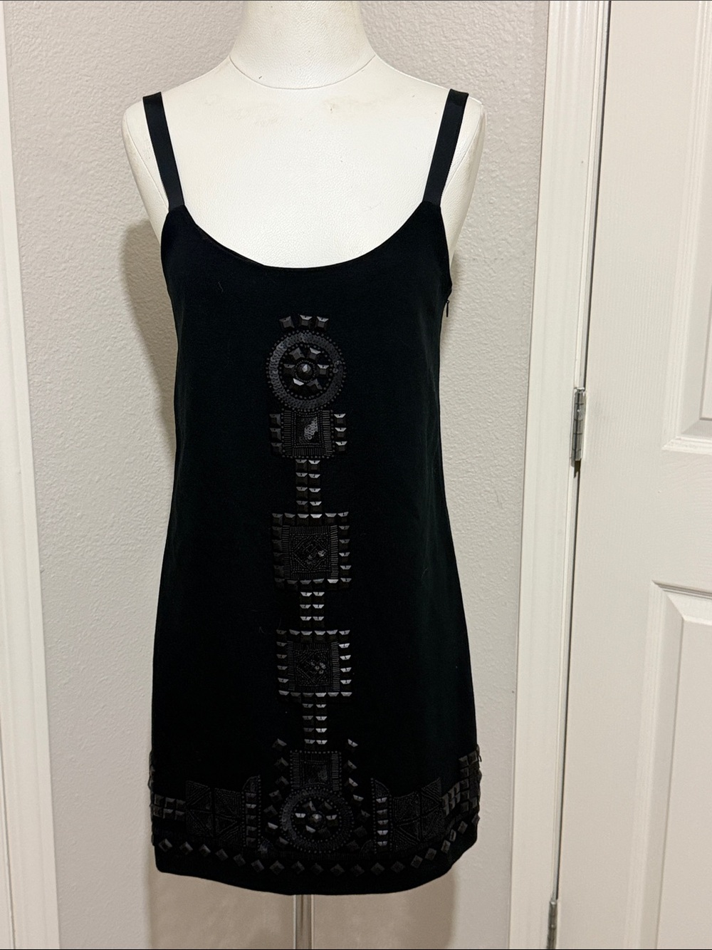 Theory Black Beaded Slip Tank Dress Formal Cocktail Party